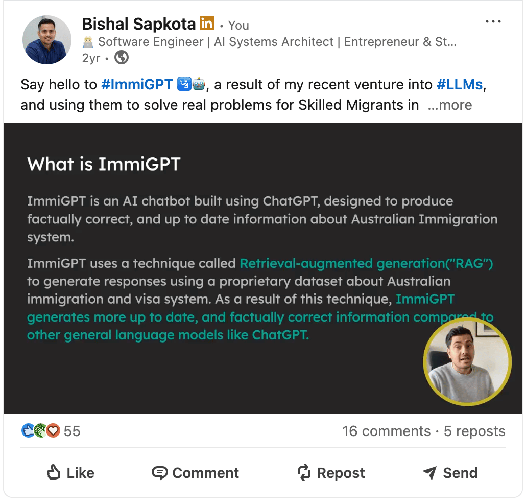 ImmiGPT LinkedIn Post Screenshot