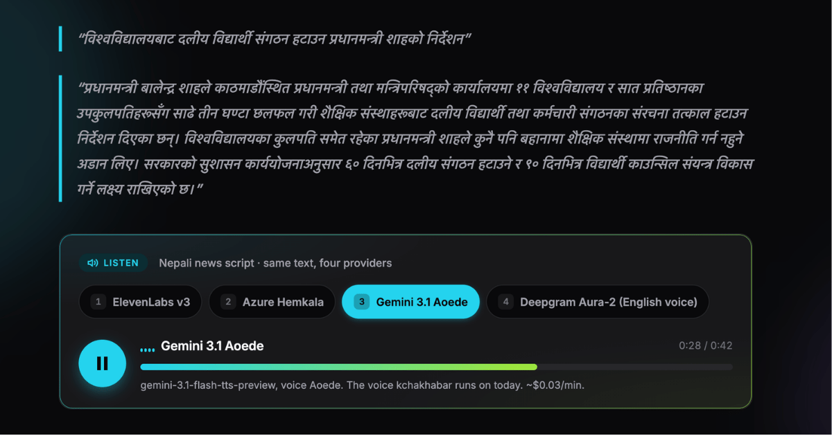 How I picked a Nepali voice for kchakhabar.com (and cut the bill by 90%)